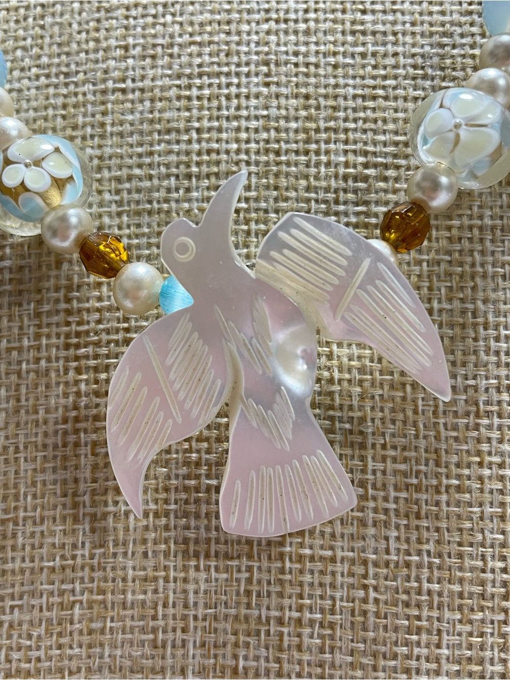 Artisan Made Art Glass Necklace with Bird Pendant (Brooch). - Picture 3 of 5